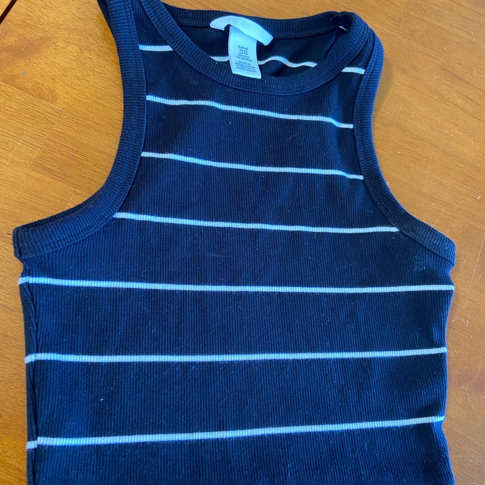 H&M Black with White Stripes crop top like new